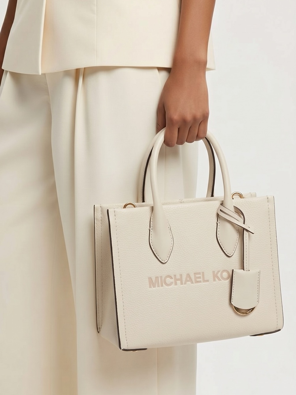 Michael Kors Cream Pebbled Leather Satchel with Gold Hardware